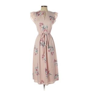 Loft plus pink flowy flutter sleeve floral dress